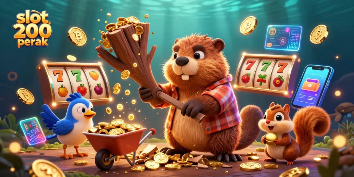 Mainkan slot 200 perak sambil menikmati petualangan beaver dengan koin emas dan simbol buah yang mengelilinginya.