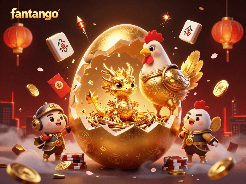 Experience the thrill of fantango with a golden dragon and poker chips in a vibrant gambling scene.