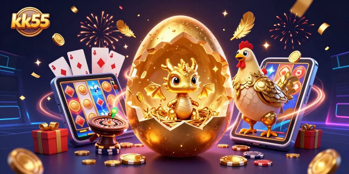 Experience the excitement of kk55 as a golden dragon emerges in a vibrant casino scene.