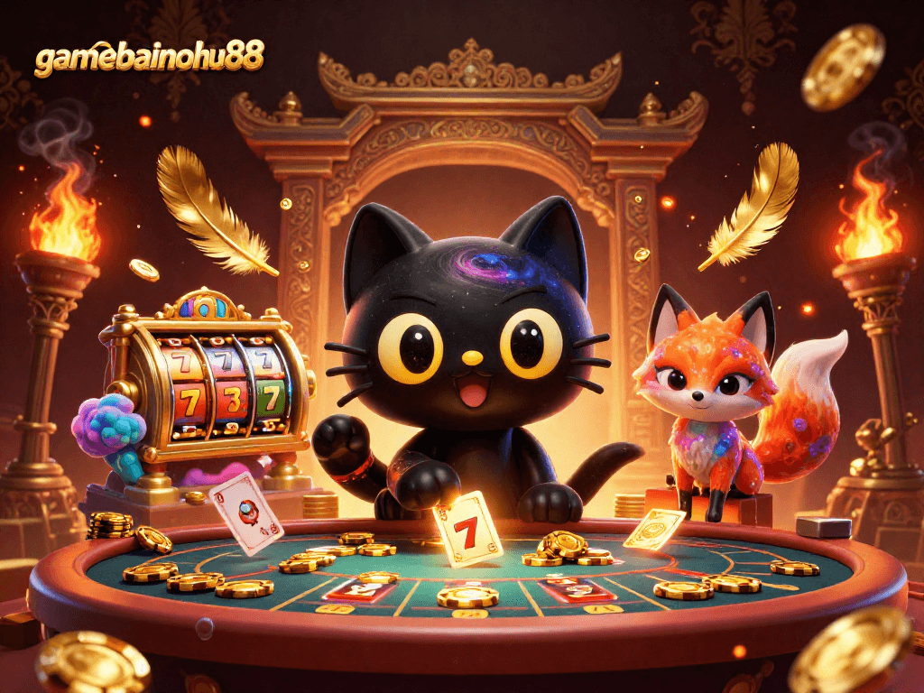 Engage in exciting gameplay with gamebainohu88 at the cosmic casino featuring vibrant characters and slot action.