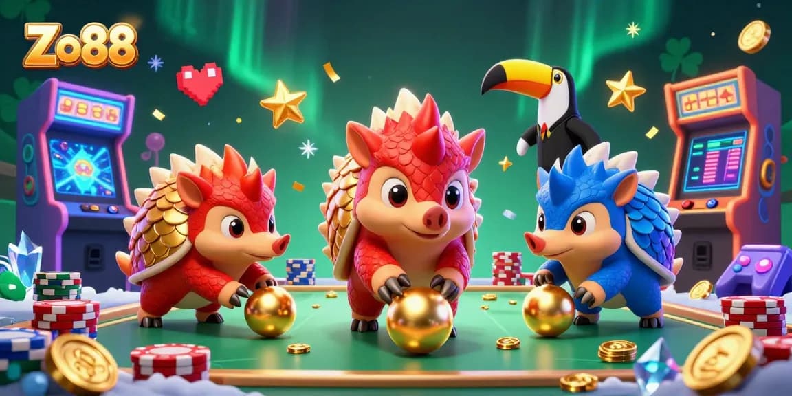 Engage in thrilling gameplay with Zo88 while pangolins face off in an energetic casino scene.