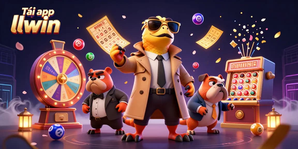 Tải app llwin for seamless gaming experience with dynamic lottery elements and raptor characters in a casino setting.