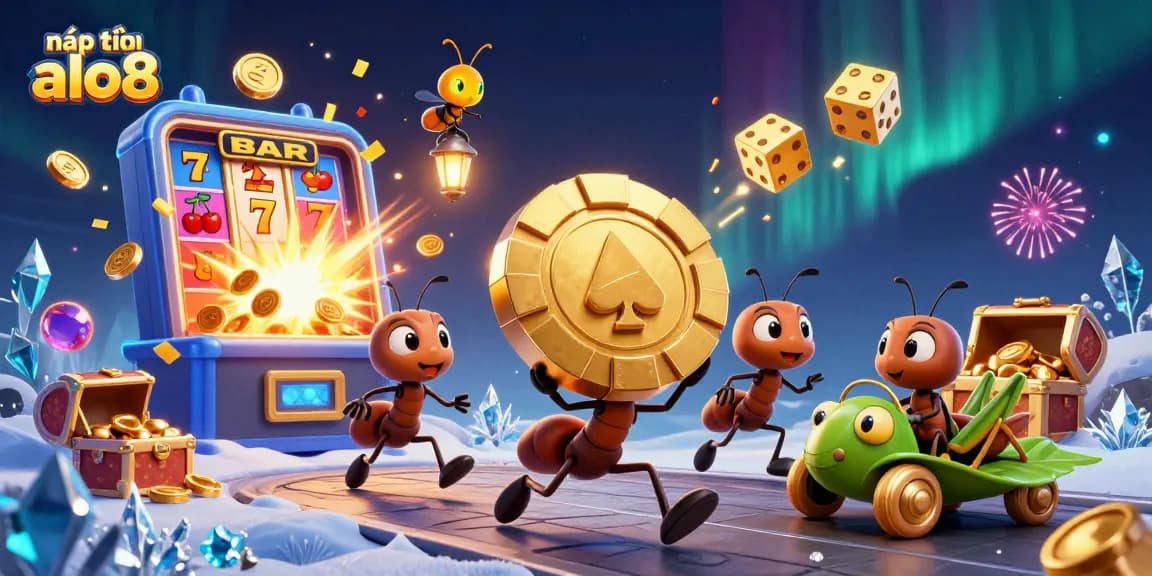 Engage with nạp tiền alo8 through a vibrant 3D illustration depicting gambling excitement and adventure