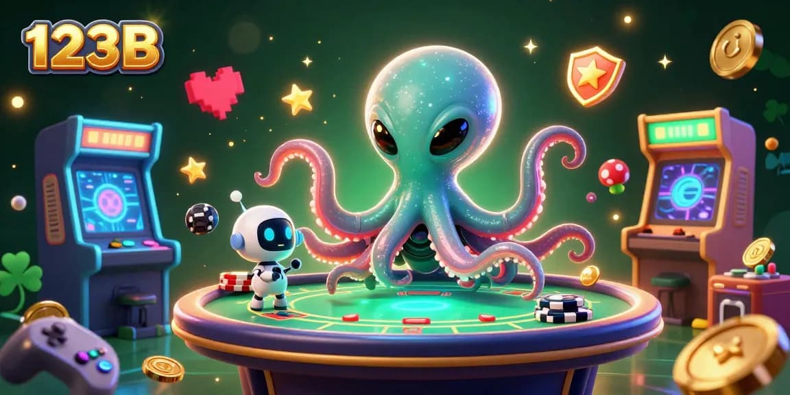 Engage in thrilling games at 123B with colorful elements sparkling around a captivating alien-themed casino.