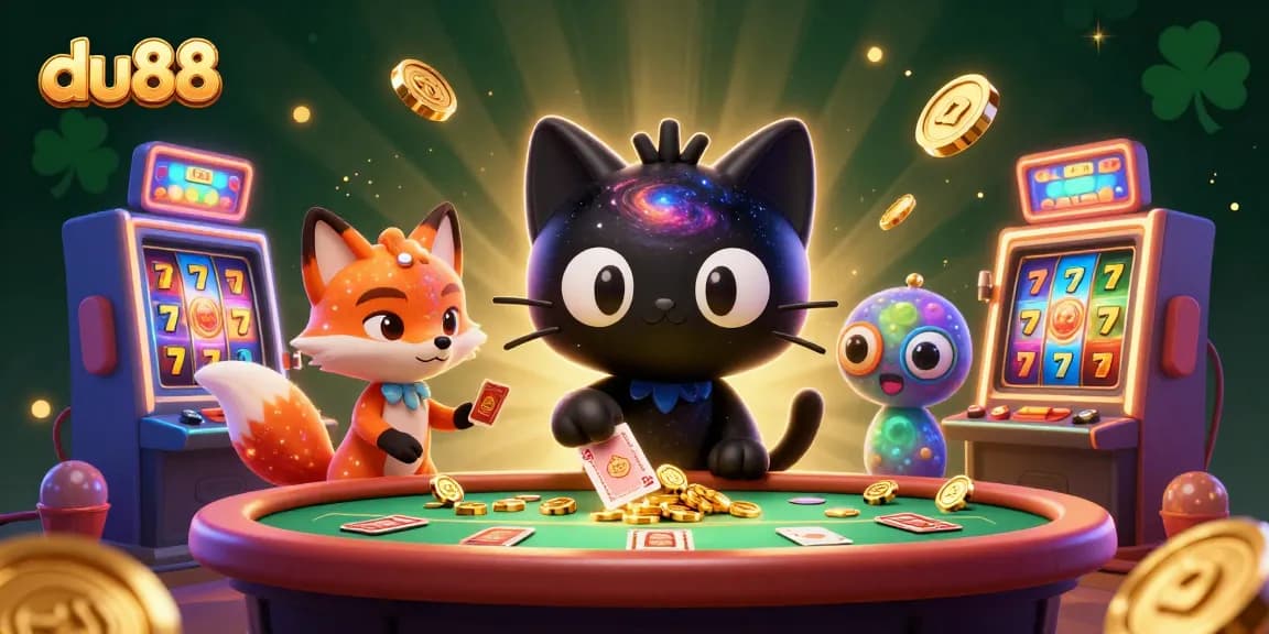 Spin and win with du88: A cosmic casino adventure featuring vibrant slot machines and enchanting characters.
