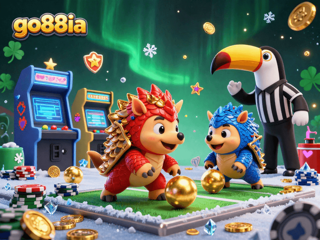 Engage with go88ia in a dynamic casino gaming scene featuring playful pangolins and vibrant game elements.