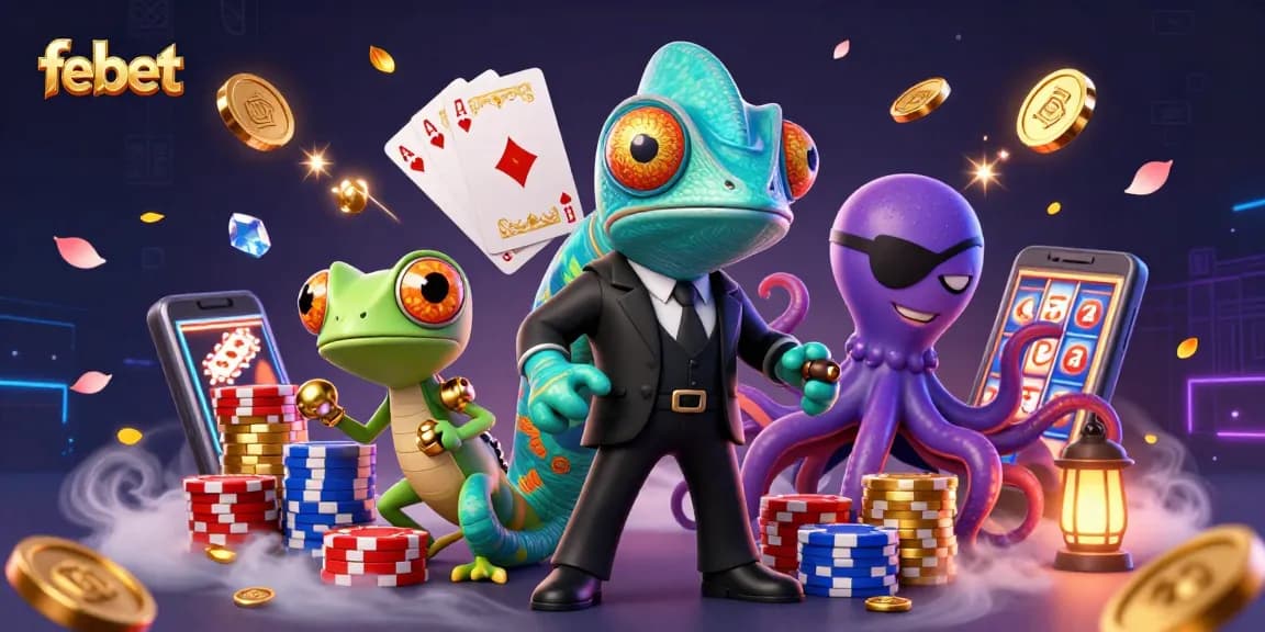 Win big at febet with a vibrant casino scene featuring exciting game elements and characters.