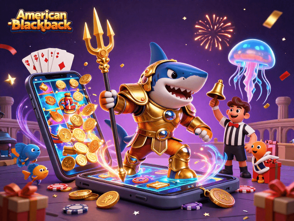 Experience the thrill of american-blackjack with dynamic 3D characters and vibrant casino elements.