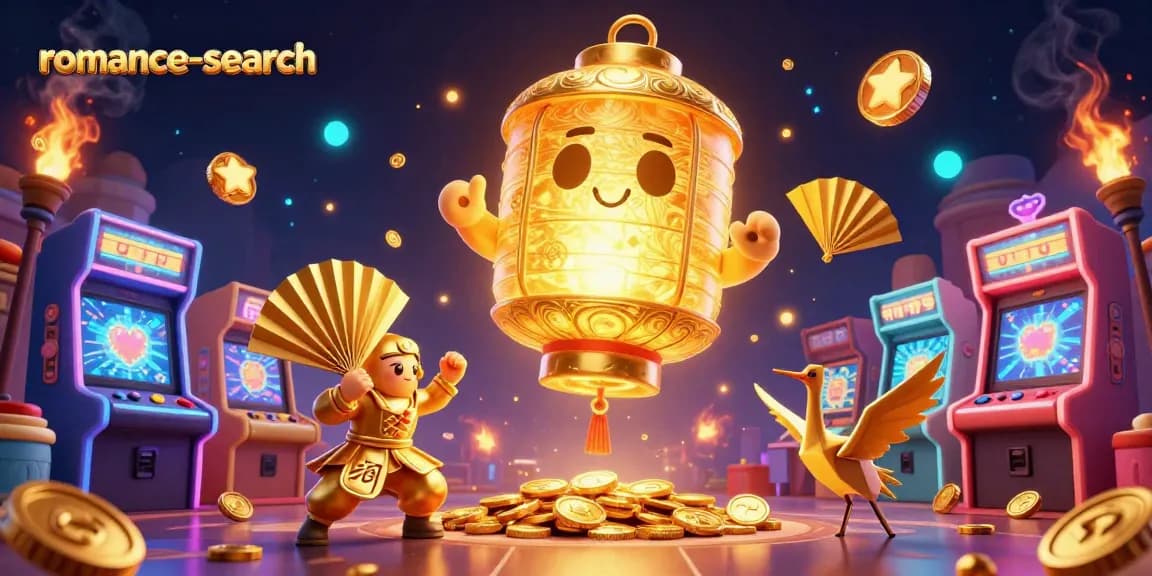 Engage with romance-search at this exhilarating night market casino filled with golden characters and gaming excitement.