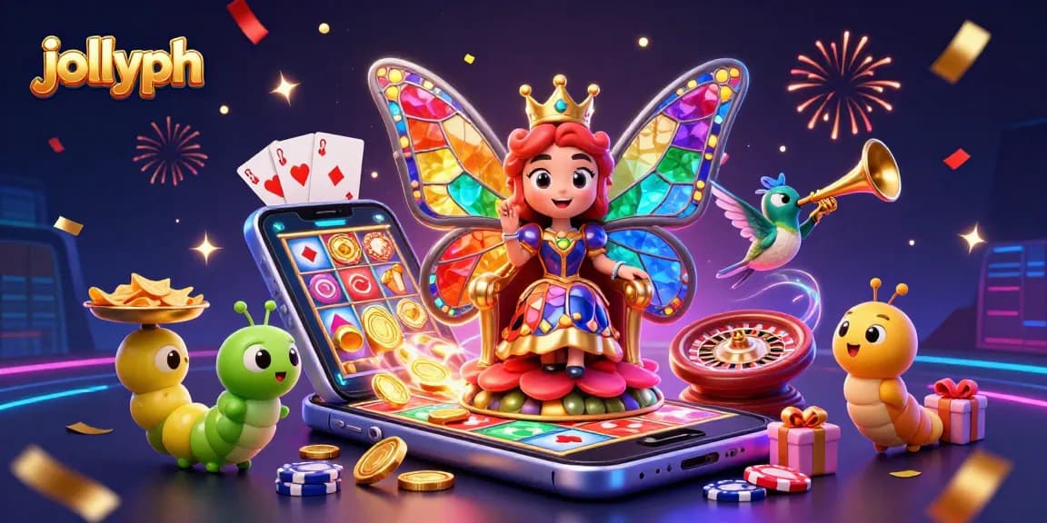 Engage with jollyph's vibrant 3D casino experience showcasing a butterfly queen and dynamic gaming elements.