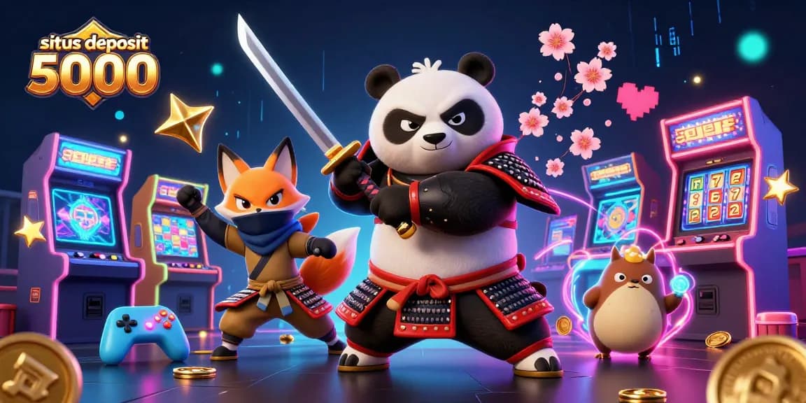 Engage with situs deposit 5000 showcasing dynamic gaming adventure with samurai panda and ninja fox.