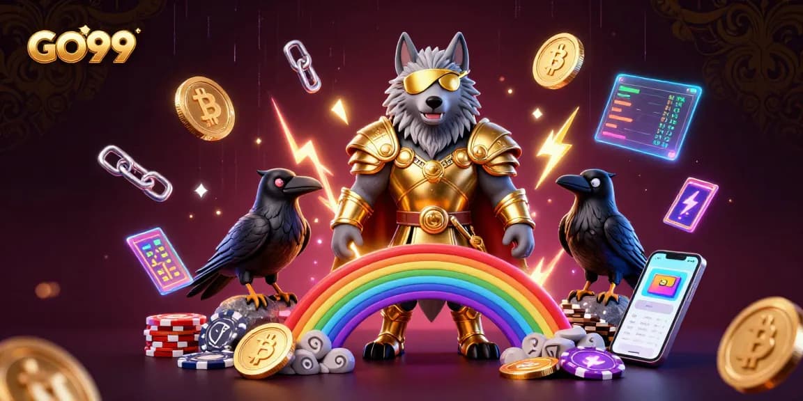 Experience winning thrills with GO99 through a vibrant Norse-themed 3D casino illustration.