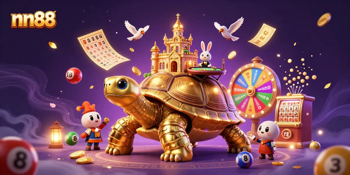 Experience nn88's vibrant casino adventure with a golden tortoise and dynamic gaming elements.