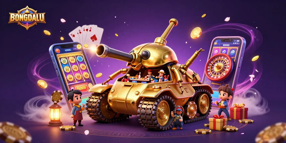 BONGDALU showcases a vibrant pulsating scene with a golden beetle tank revealing a miniature casino.