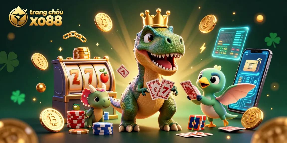 Engage with slots and crypto at trang chủ xo88 in this vibrant 3D digital illustration.