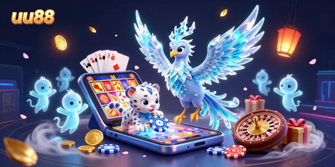 uu88 players winning with colorful slot games in a vibrant, dynamic casino scene