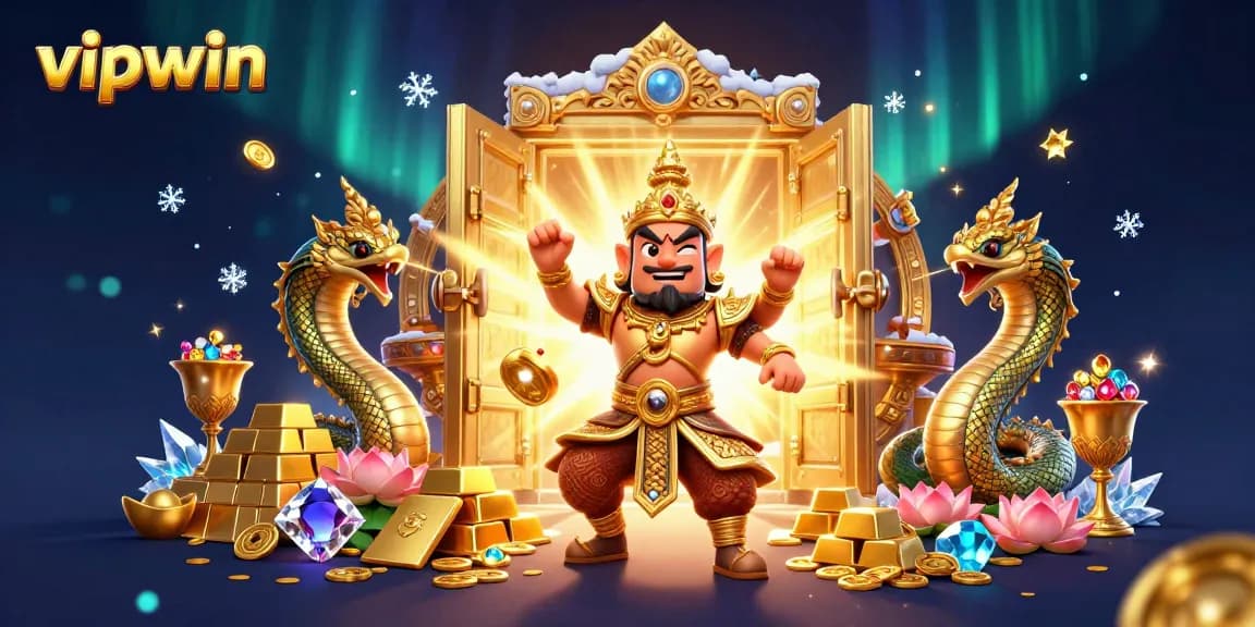 Experience the thrilling gameplay at vipwin with dynamic treasures and enchanting characters in a captivating casino scene.