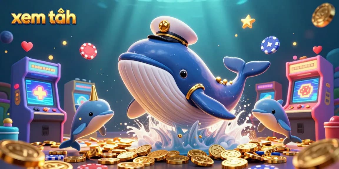 Engage in thrilling gameplay with xem thêm featuring a whale, narwhal, and dolphins in a vibrant 3D casino.