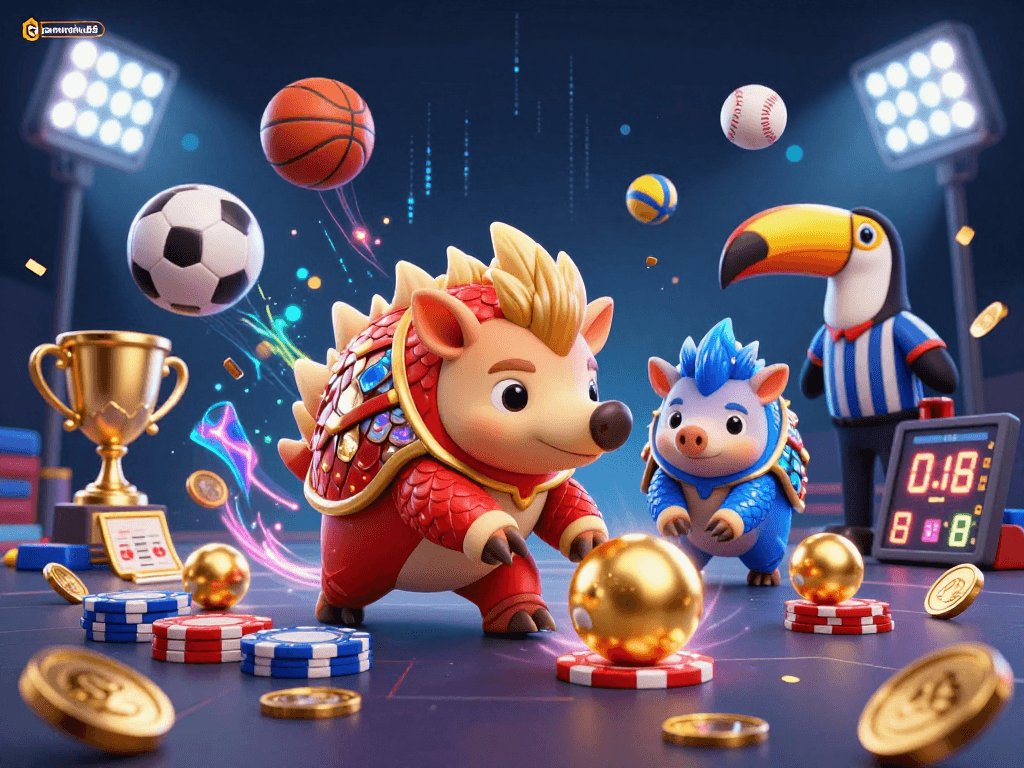 Experience thrilling gameplay with gamenohu68 as rival pangolins compete in a vibrant casino scene.