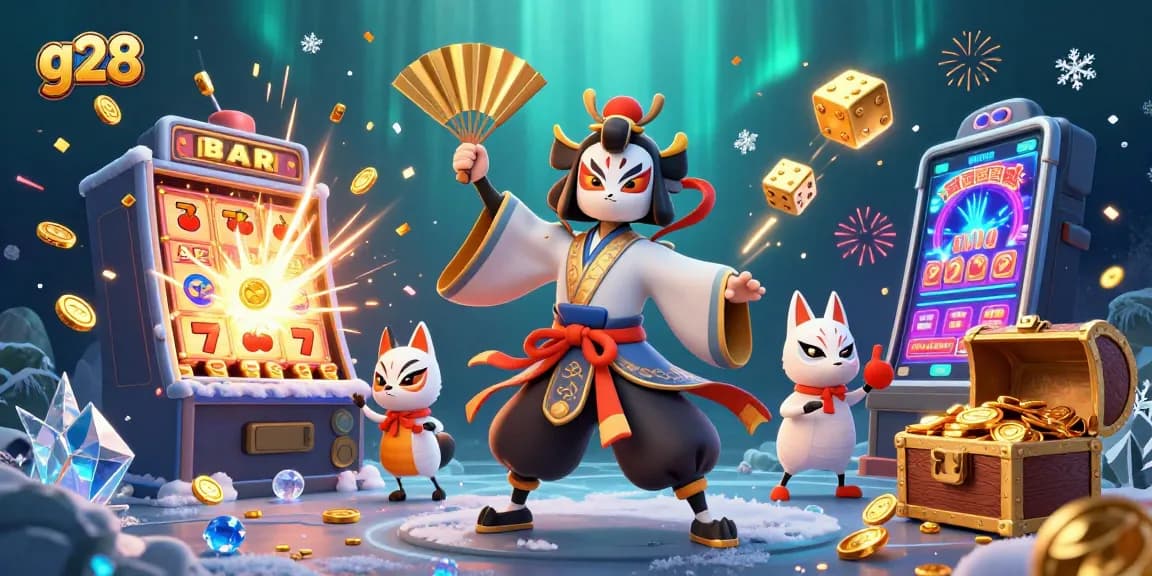 Experience excitement at g28 with a kabuki warrior and lucky symbols bursting with rewards.