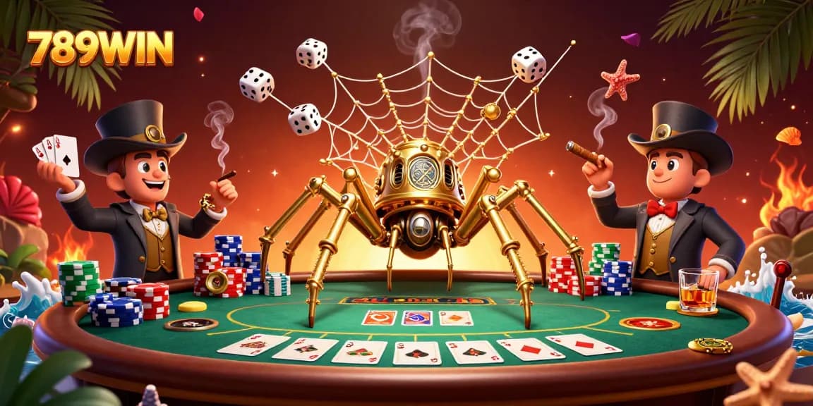 Engage with thrilling poker gameplay at 789WIN showcasing steampunk characters and a vibrant casino ambiance.