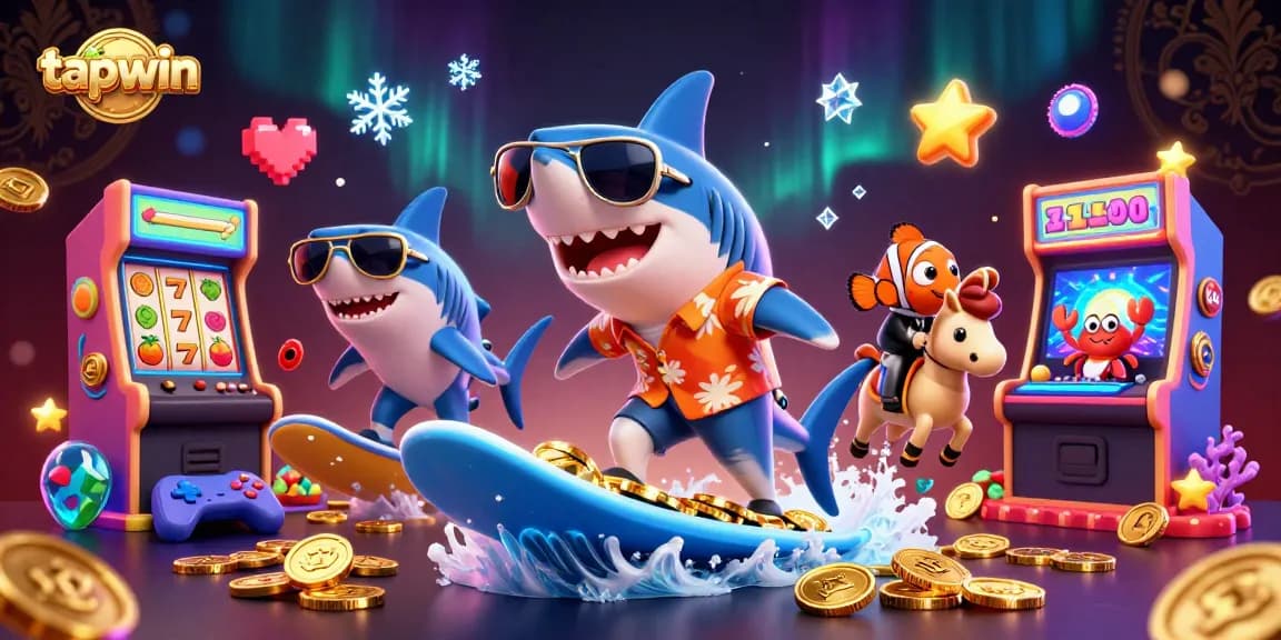Experience thrilling wins with tapwin at this vibrant casino-themed illustration full of gold coins and gaming action!