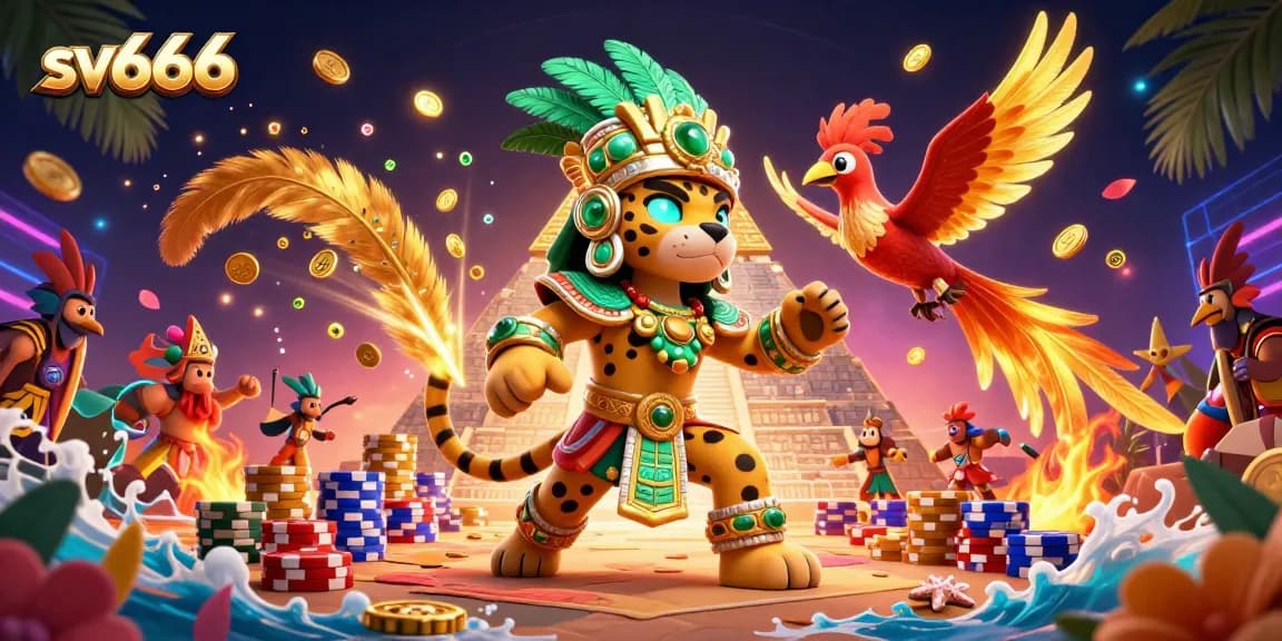 Experience thrilling cockfighting action with vibrant sv666 characters and elements amidst cascading coins.