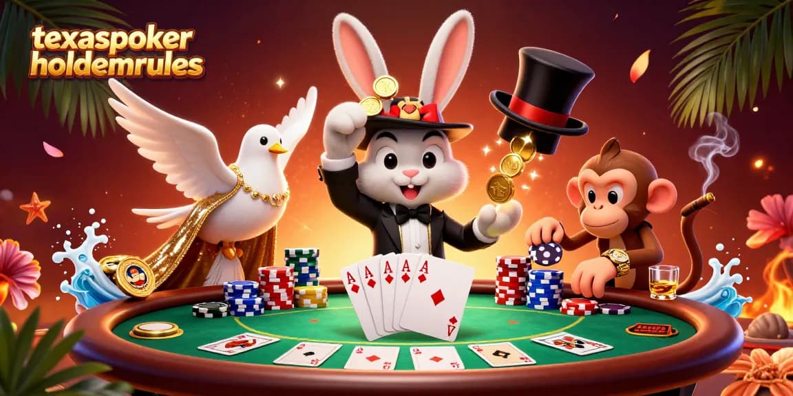Experience the excitement of texaspokerholdemrules in a vibrant 3D poker scene with fun characters.