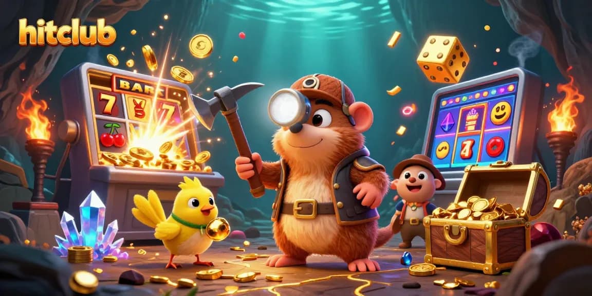 Experience hitclub's thrilling jackpot excitement with a dynamic treasure hunting scene in a vibrant casino setting.