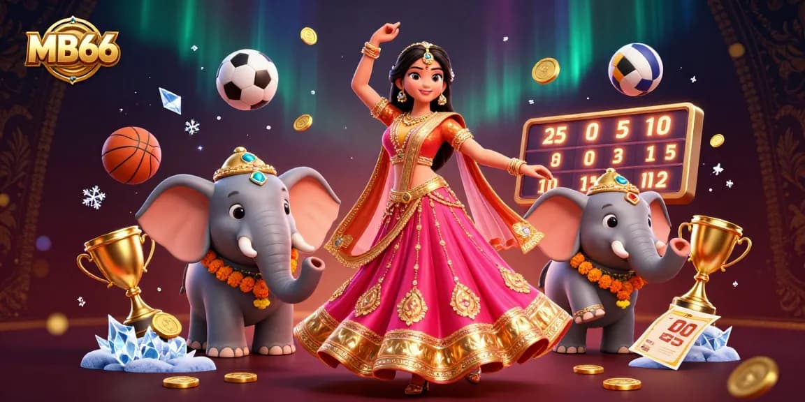 Engage with MB66 casino actions featuring an Asian woman in lehenga dancing with sports elements.