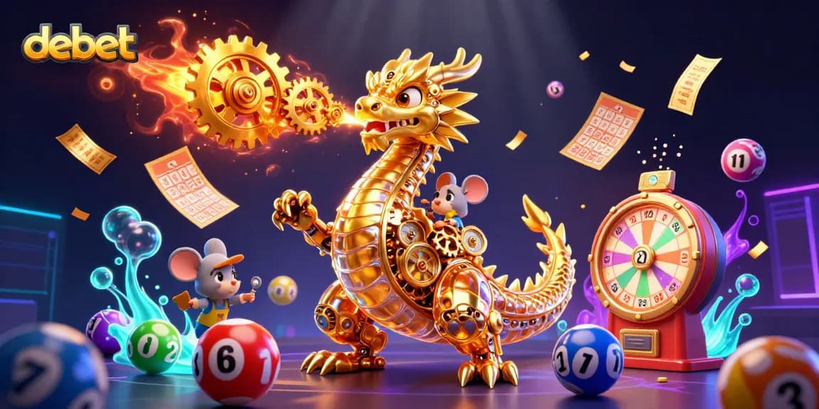 Engage with debet through dynamic lottery elements in a vibrant casino-themed illustration.