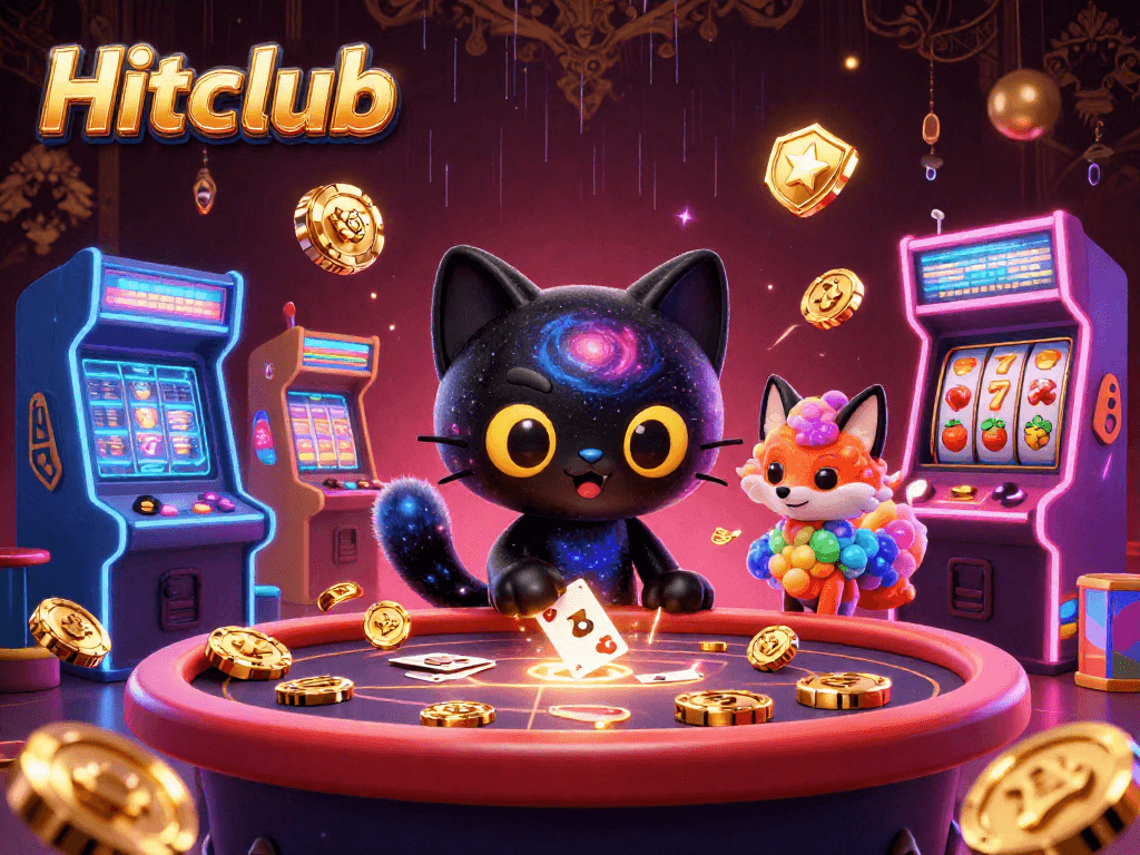 Hitclub showcases a cosmic casino scene with captivating characters and vibrant gaming elements.