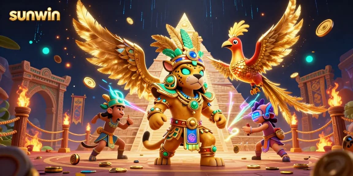 Join the exciting sunwin world with fearless Mayan jaguar and quetzal bird during a dynamic betting scene.