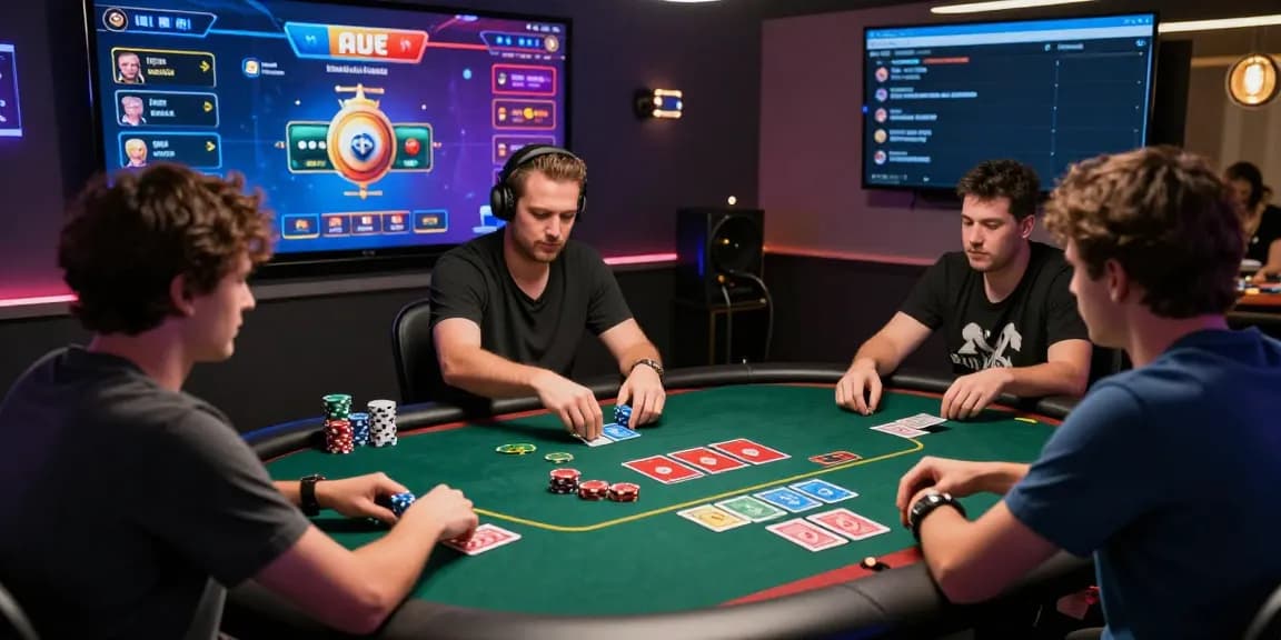 Engaging online poker gaming experience with players at virtual tables, featuring Daftar Dominobet promotions.