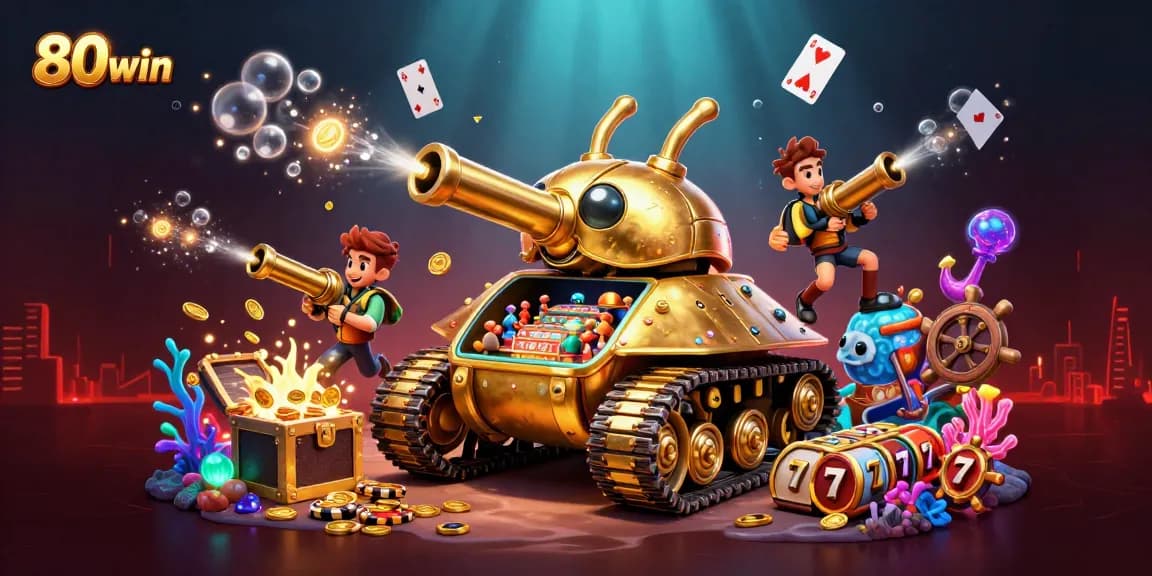 Experience the thrill of 80win with a vibrant 3D casino illustration bursting with excitement.