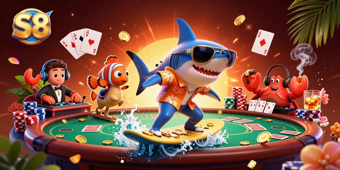 S8 Gaming Experience: Join the adventure with a shark surfer while winning at the poker table and more!