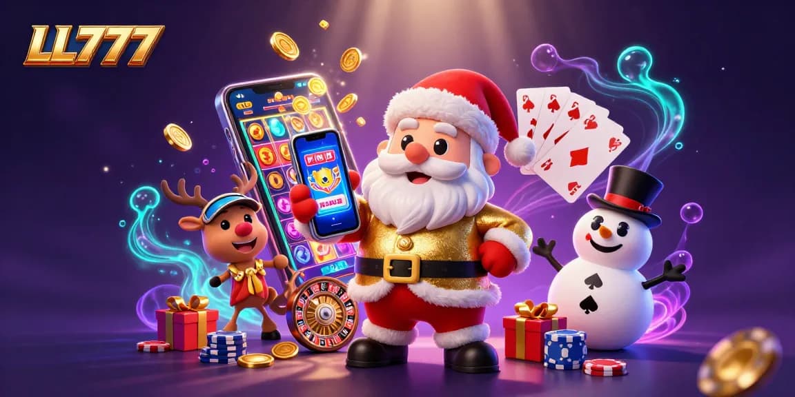 Experience the excitement of jackpots on LL777 with Santa, his reindeer, and a poker chip snowman.