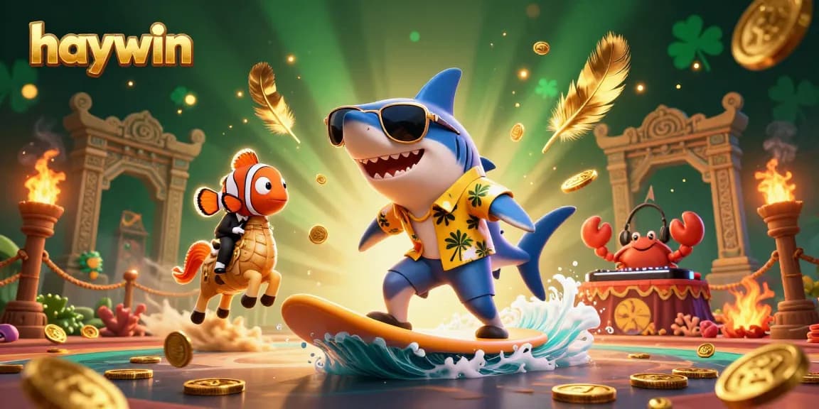 Win big at Haywin with vibrant characters and dynamic casino elements in a colorful 3D illustration.