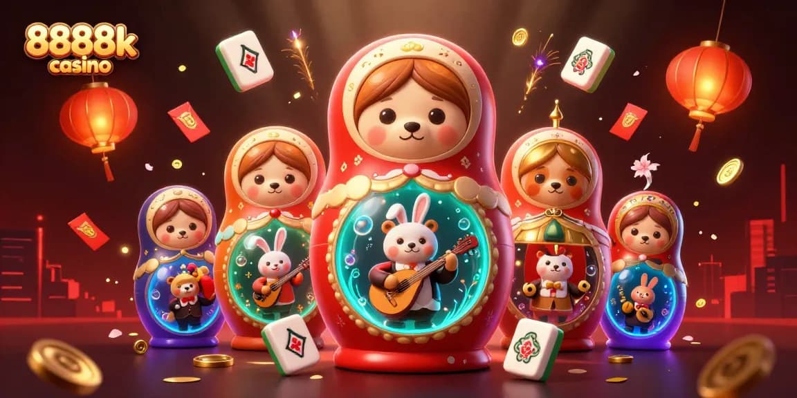 Experience the thrilling action of the 8888k casino with vibrant characters and festive elements.