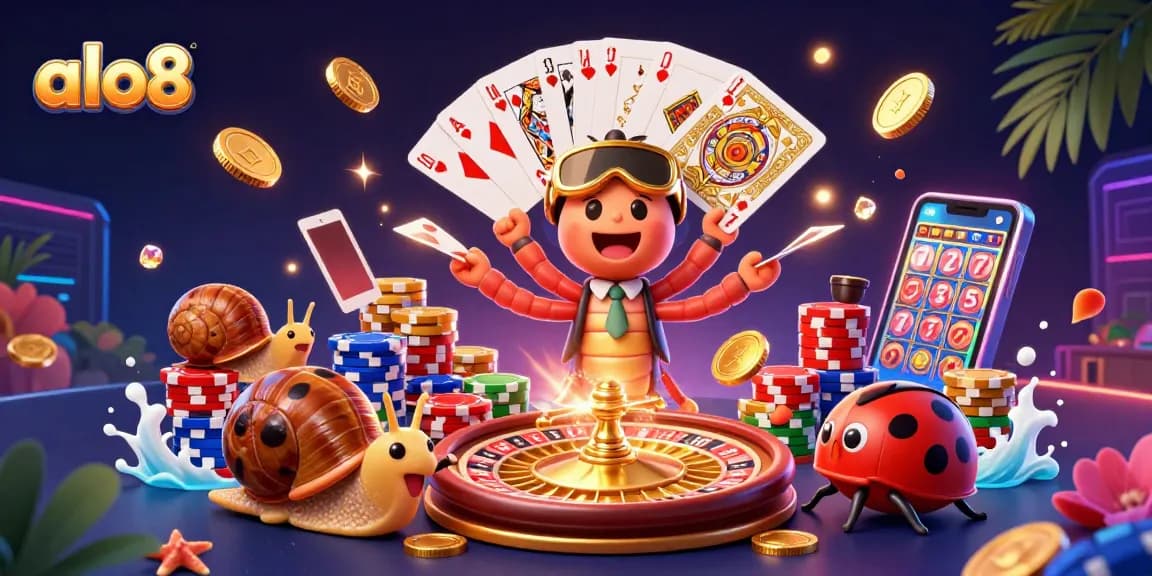 Experience thrilling wins at alo8's vibrant casino with a millipede dealer and a snail high-roller.