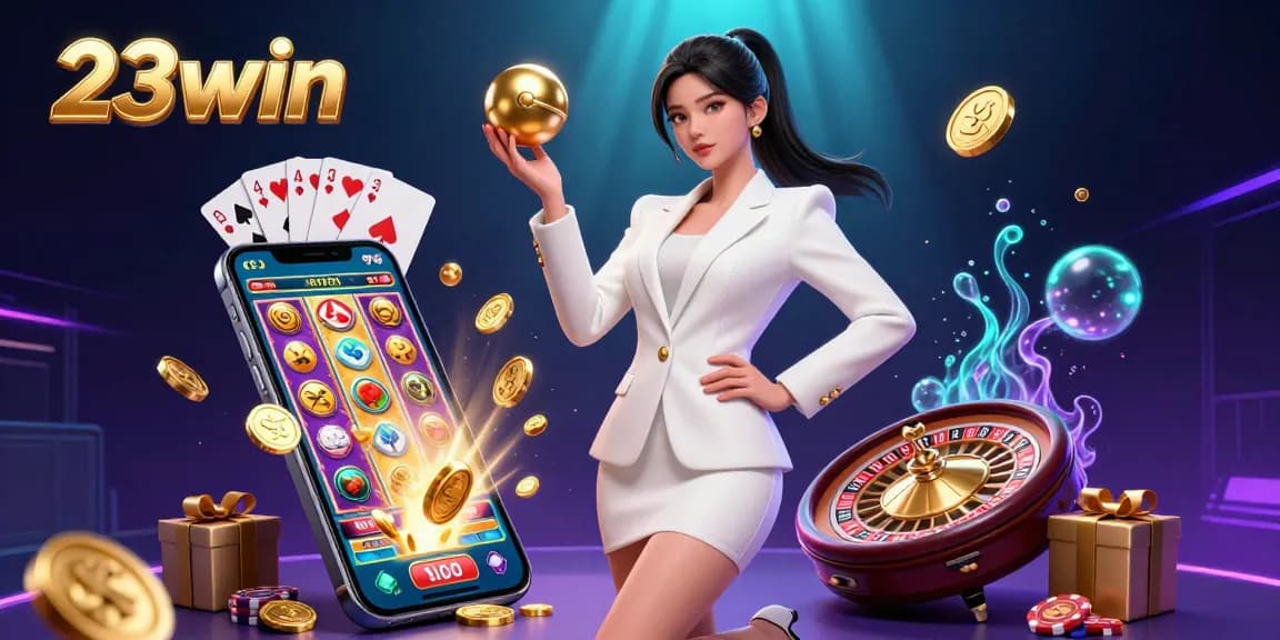 Experience the thrill of 23win with a glamorous casino illustration capturing high-stakes excitement.