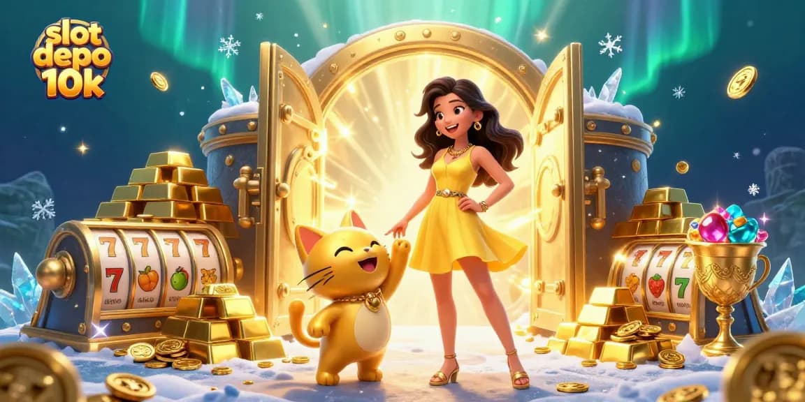 Experience thrilling gameplay with slot depo 10k, featuring golden treasures and a lucky cat for good fortune.