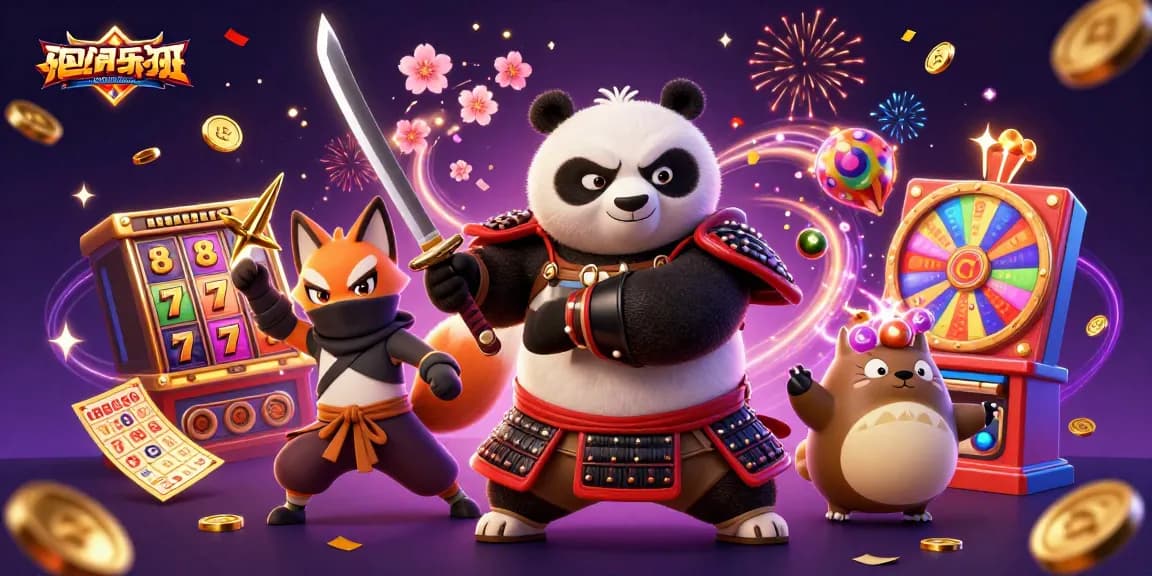 Engage with gamenohudoithuong's vibrant online slots featuring a samurai panda and golden jackpot elements.