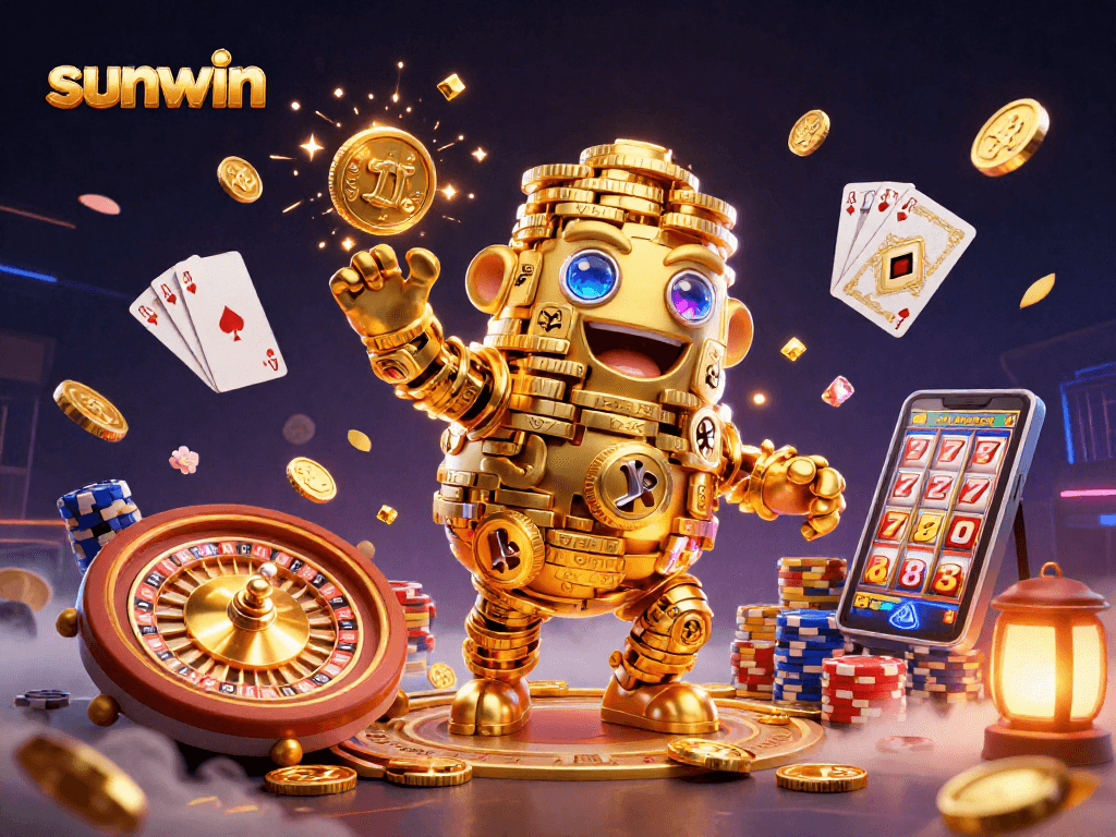 Experience sunwin's thrilling casino world filled with a golden golem and dynamic game elements.