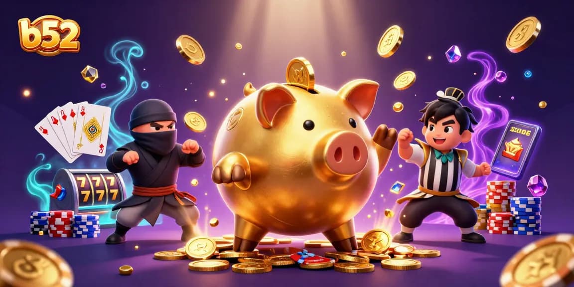 Experience the exciting world of b52, featuring dynamic gameplay with golden piggy bank sumo wrestler and thrilling slot reels.