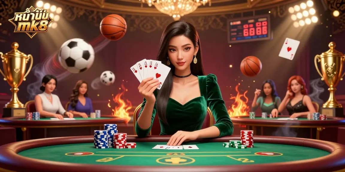 Experience thrilling gameplay at หน้าแรก mk8 with a stunning poker table scene featuring an elegant Asian woman strategizing her next big win.