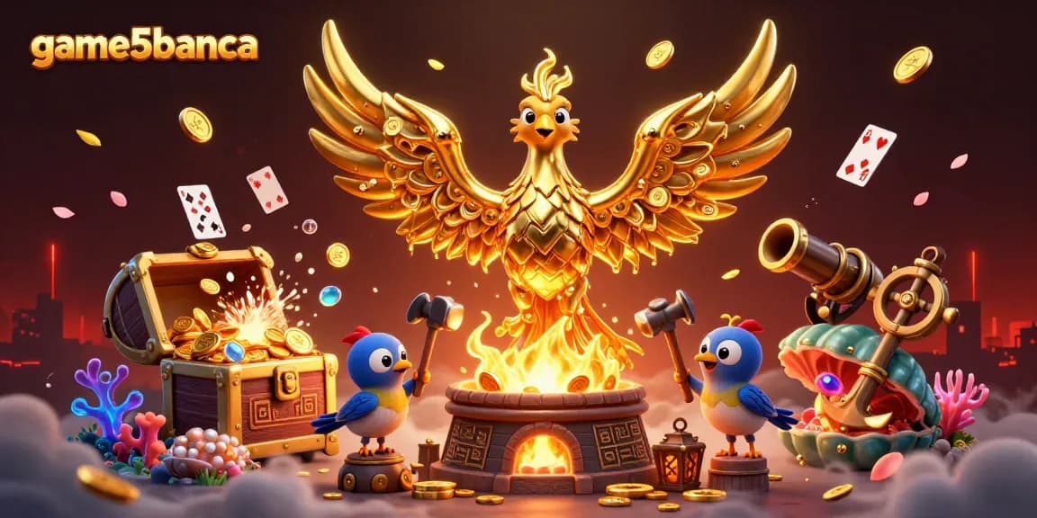 Experience the gold-fueled adventure of game5banca, capturing epic battles and mythical treasures in a vibrant scene.