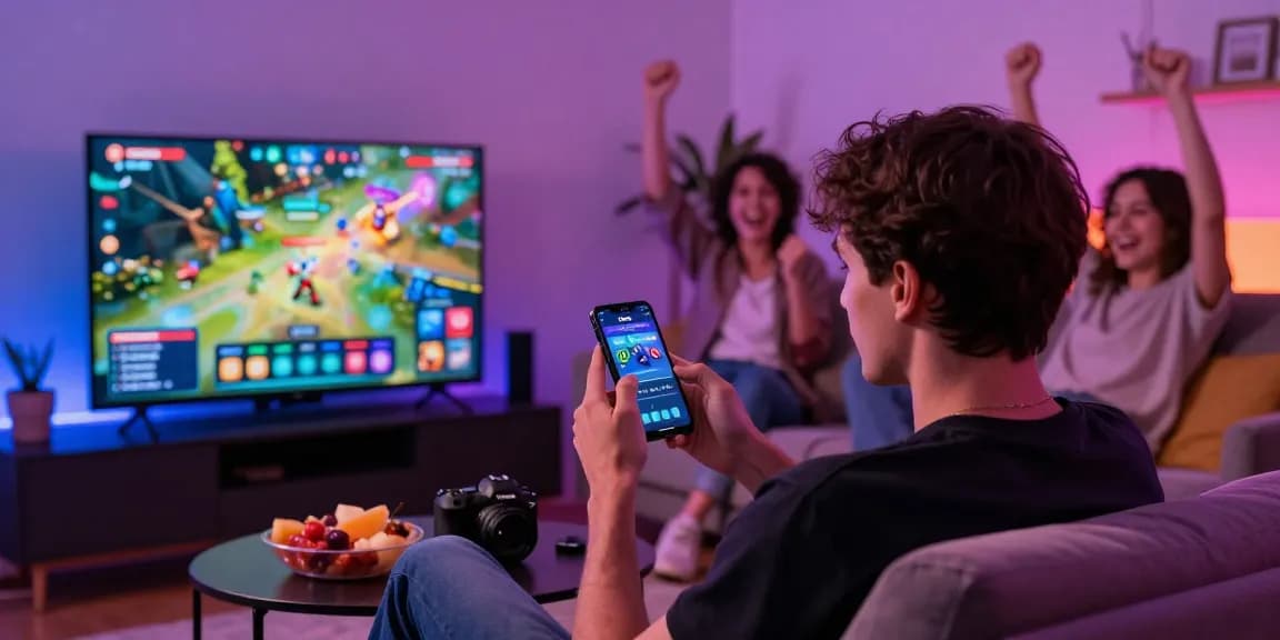 Engaging scene with KO66 app user enjoying dynamic online gaming experience in a vibrant living room.
