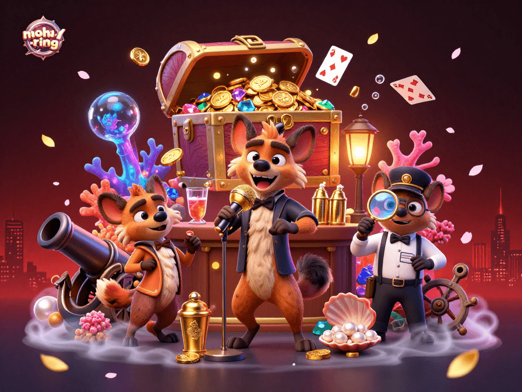 Experience the excitement of nohu-ring as hyenas entertain in a vibrant casino scene filled with treasures and action.