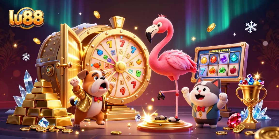 Watch lu88's vibrant 3D cartoon scene showcasing exciting jackpots and sparkling treasures.
